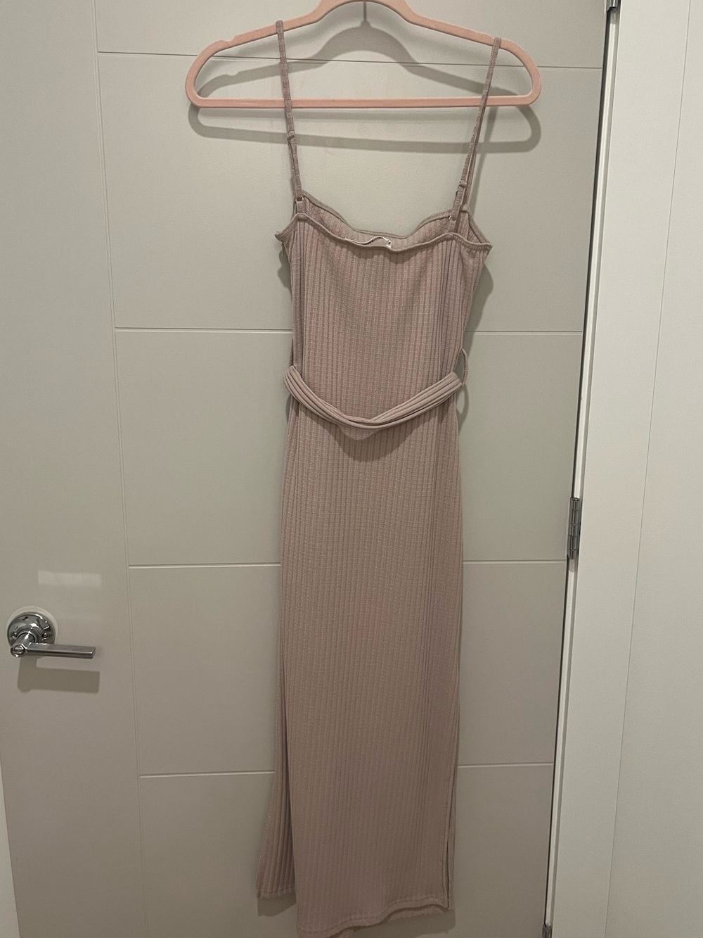 Ribbed Midi Dress in Beige - Picture 4 of 5